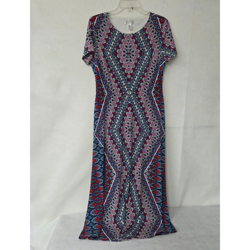 London Times Navy and Purple Printed Maxi Dress